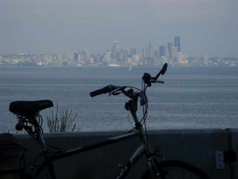 bike and view of Seattle