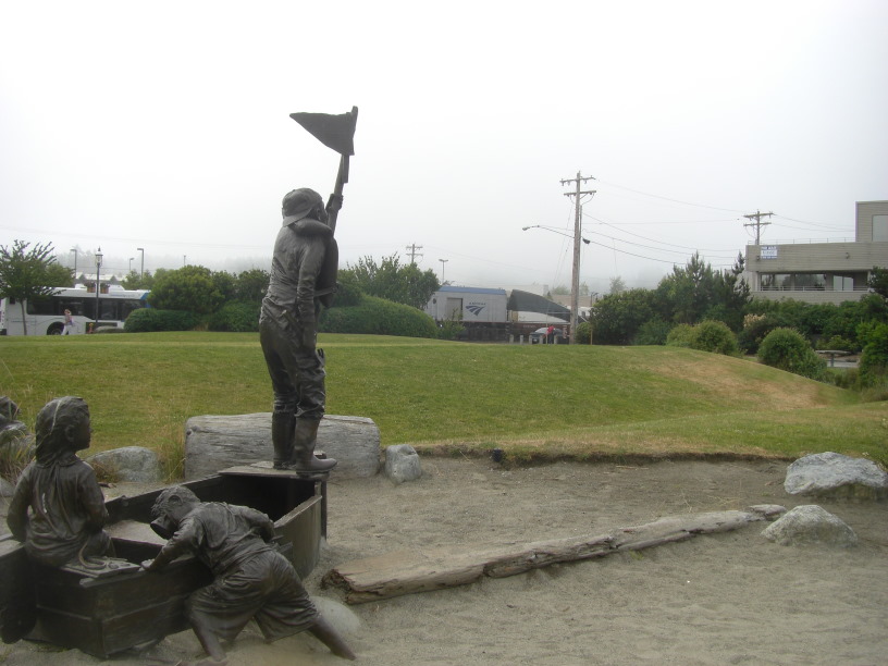 A park with landscaping and senior center where once Graybar Shipyard stood; it is