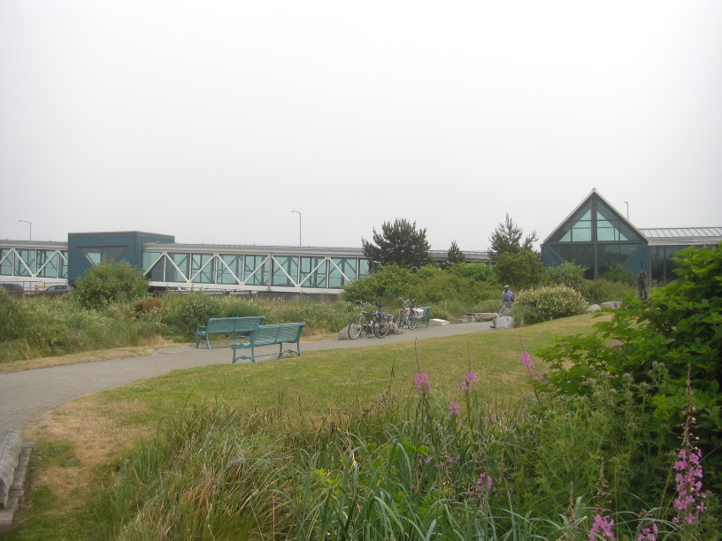 Looking back at the shiny new Edmonds Ferry Building.  The glass-enclosed causeway is for foot passengers.