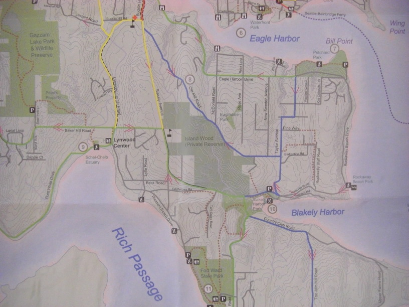 close up of lower (and very hilly) portion of Bainbridge Island